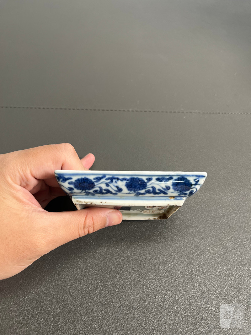 明万历  青花开光花鸟纹四方小碟（一对） - 图18